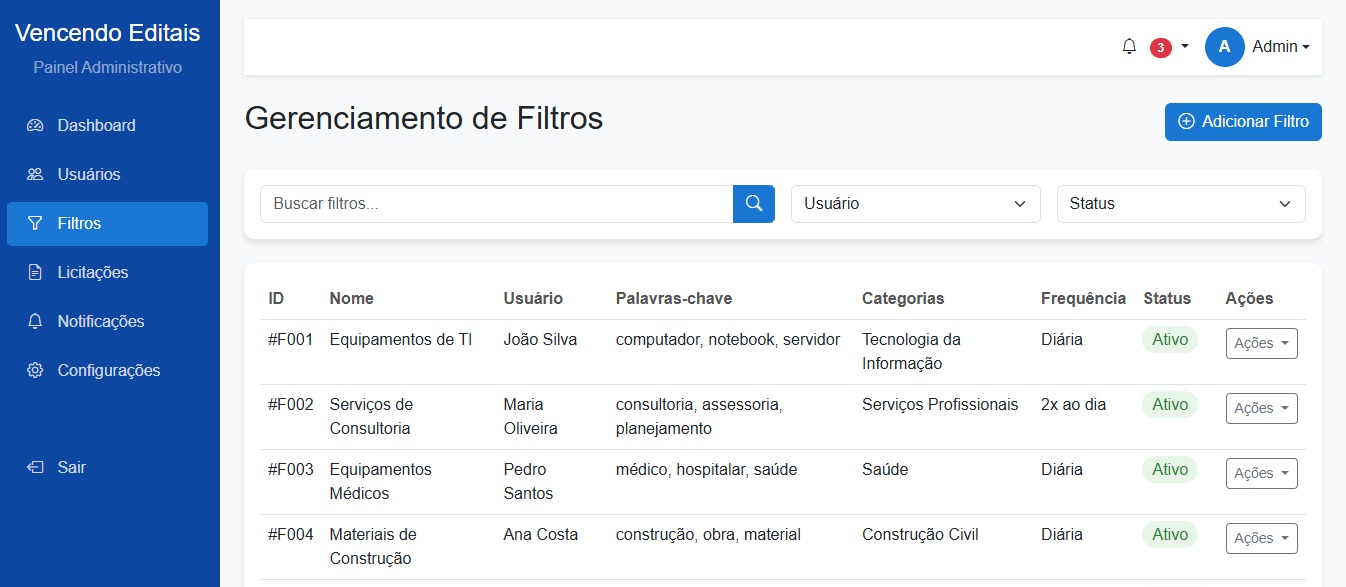 Configuração de Filtros